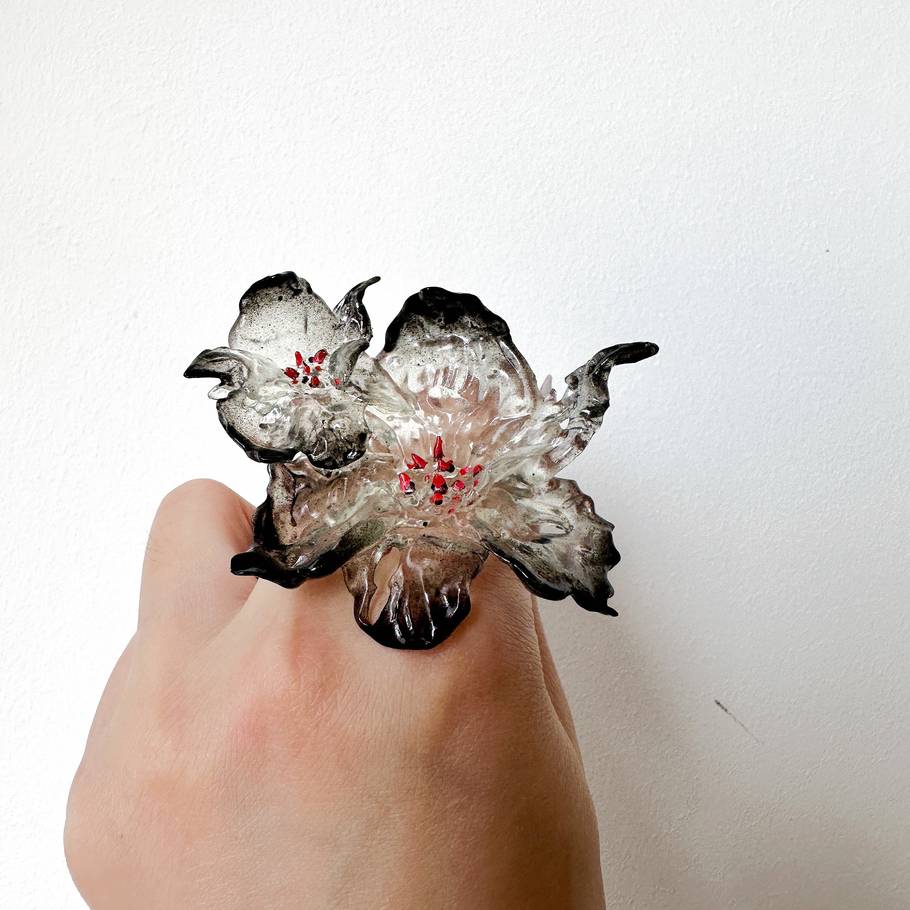 Bague Duo de Fleurs Jonquilles - Bordure Noire