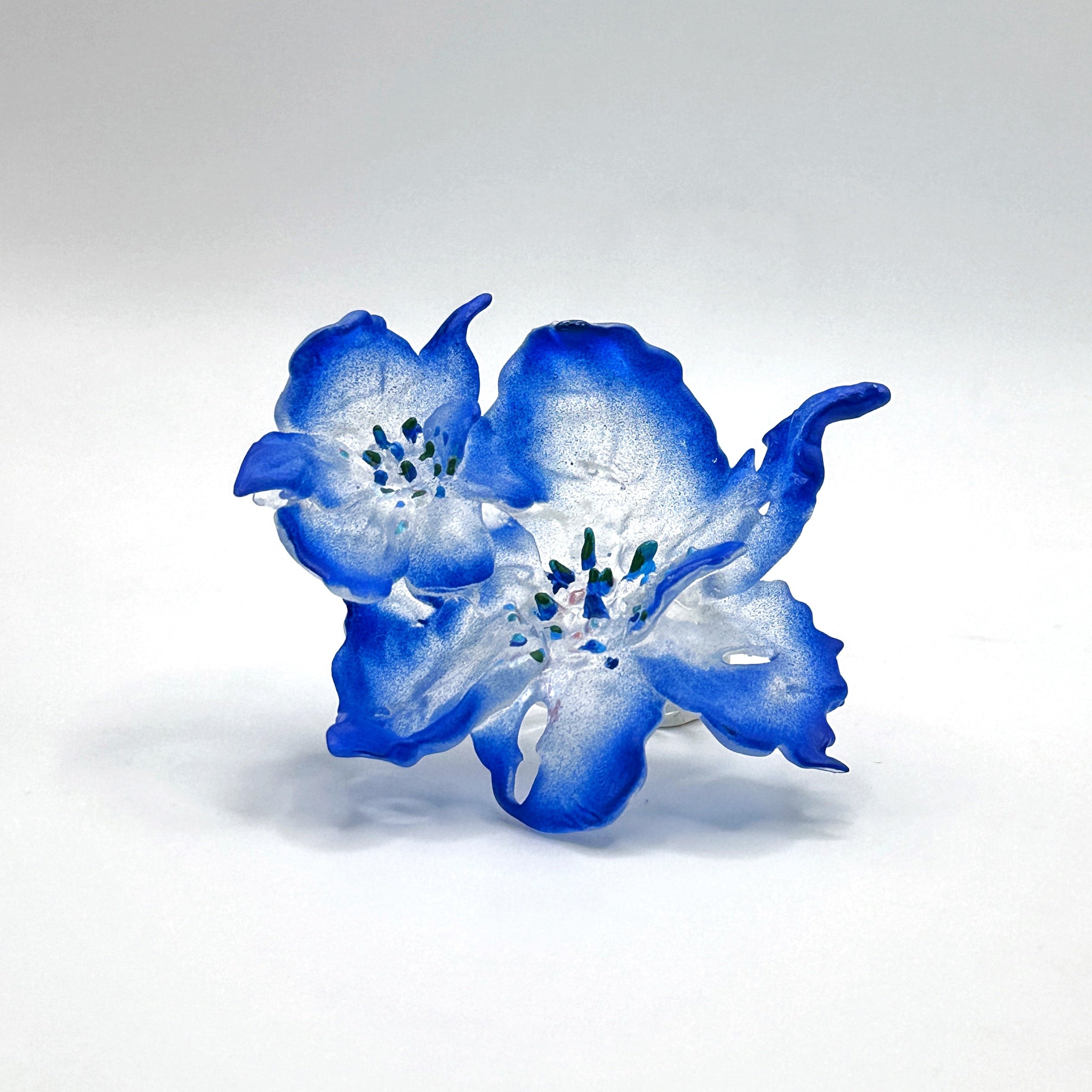 Bague Duo de Fleurs Jonquilles - Bordure Bleu Électrique