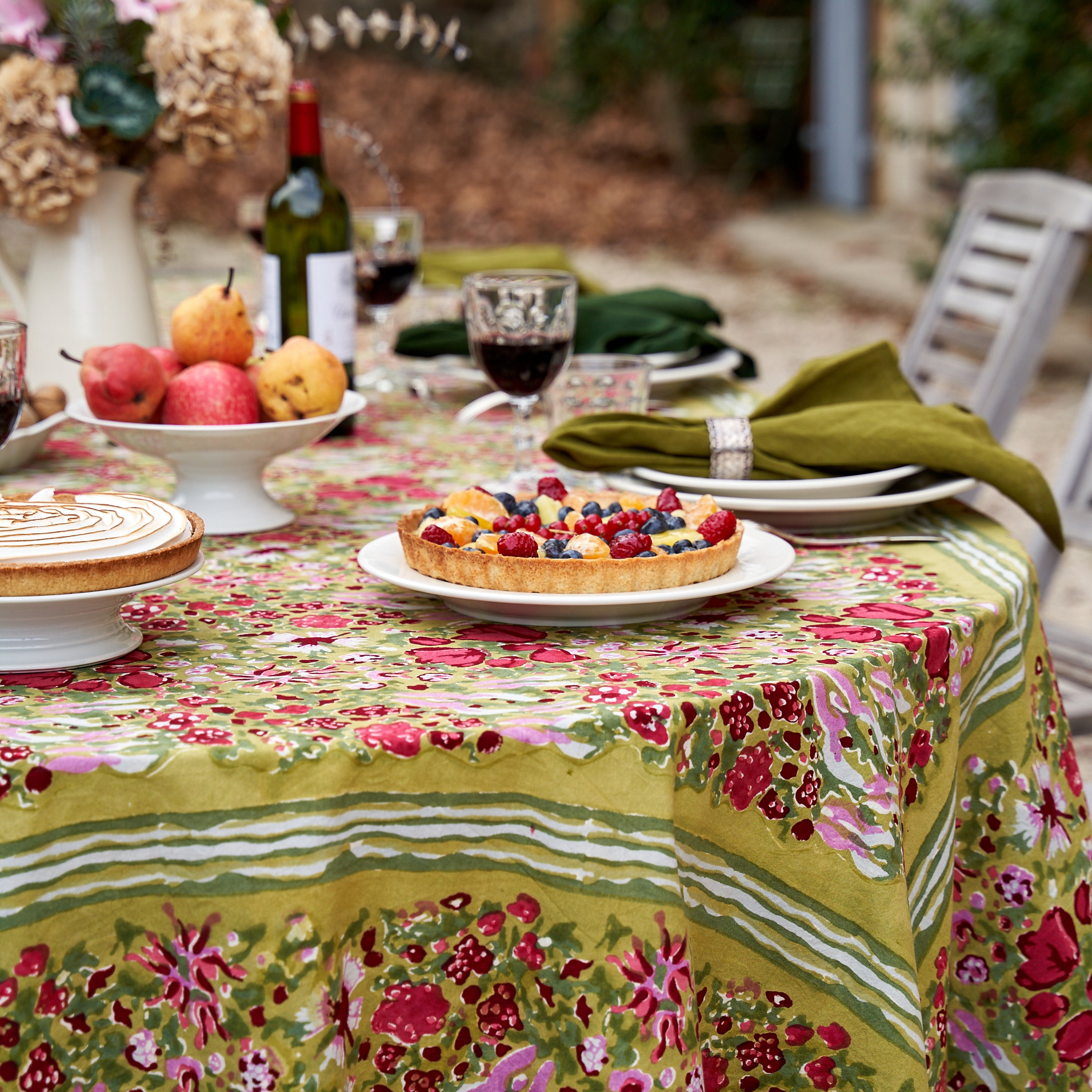 Nappe Française Jardin Vert Rouge