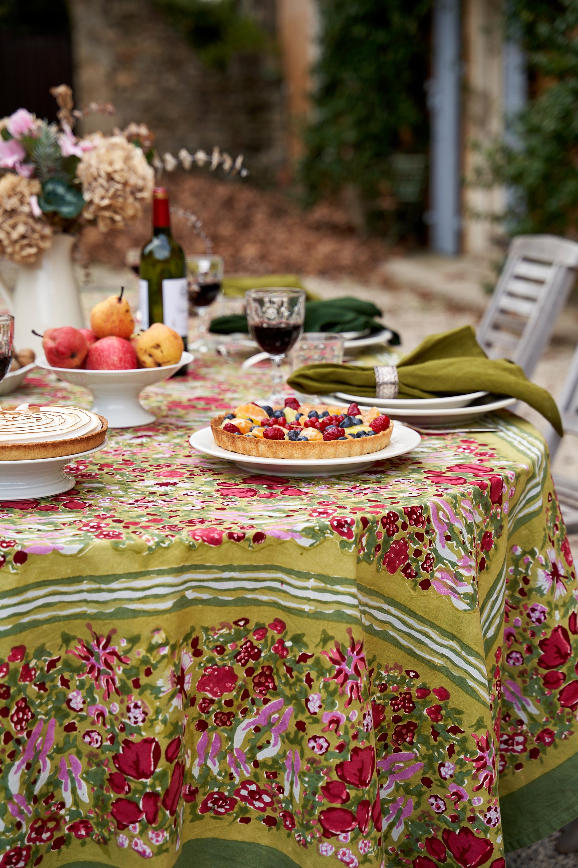 Nappe Française Jardin Vert Rouge