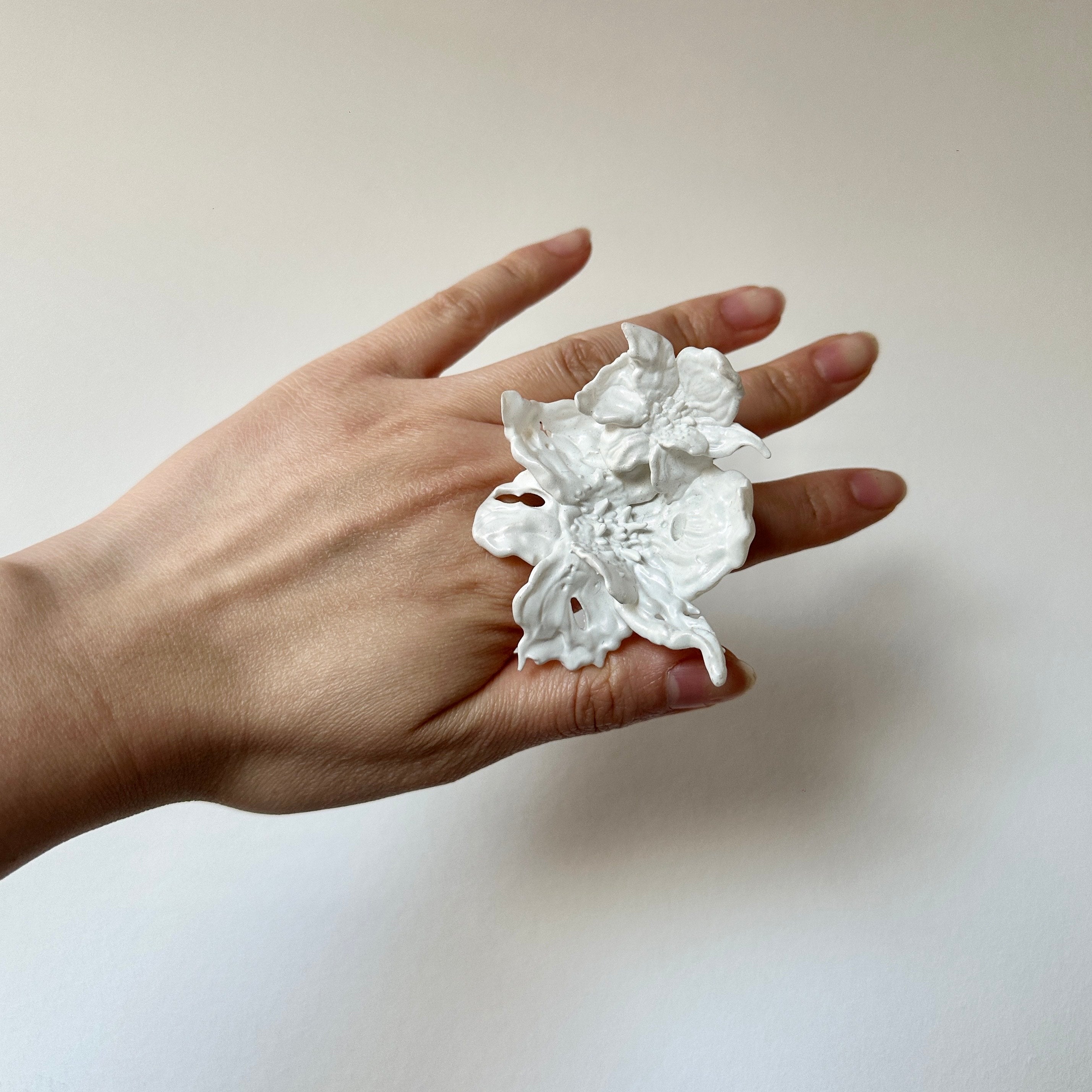 Bague Duo de Fleurs Jonquilles - Blanc